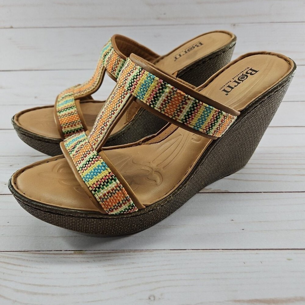 Born Womens Size‎ 10 Size 42 Lio Orange Aztec Platform Wedge Heel Woven Sandals